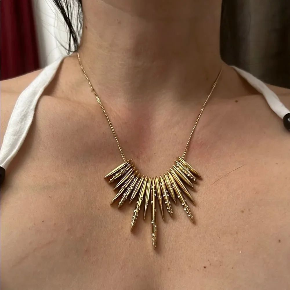 Gold Fan Pendant Necklace Art Deco Style